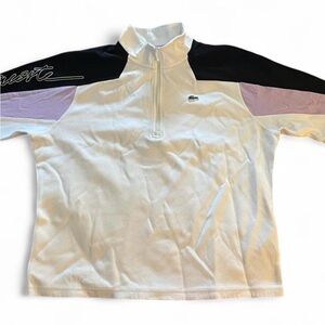 Lacoste White Quarter-Zip Sweatshirt with Black & Lilac Panels